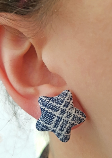 Preview: Stern Stoff Knopf Ohrstecker Button blau